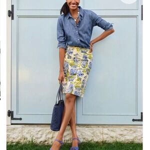 Talbots Cotton canvas watercolor‎ vases print skirt Size 10P Petite art to wear